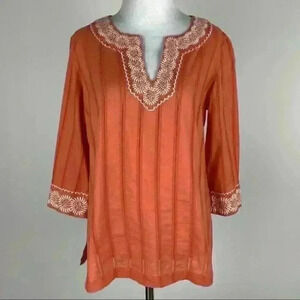 Sigrid Olsen tunic top size XS Orange white boho